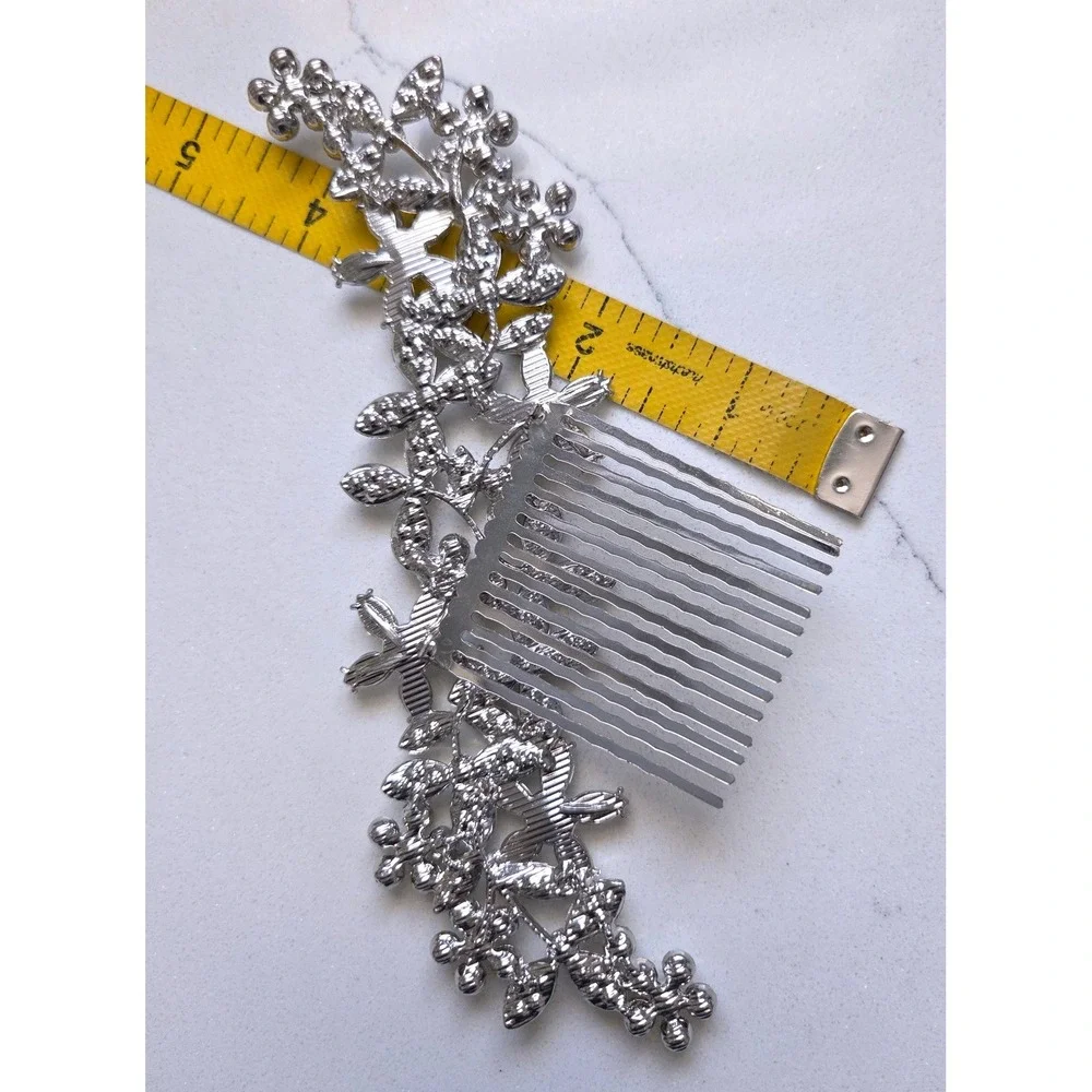 Silver Tone Floral Rhinestone Hair Comb Crystal Bridal Wedding Headpiece